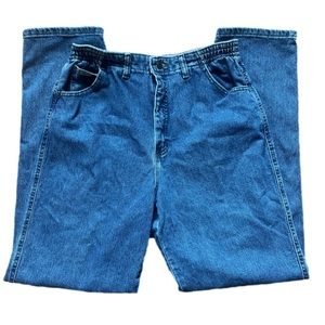 Vintage 90s Dark Wash High Waist Lee Jeans – Front Zip, Elastic Sides, P229